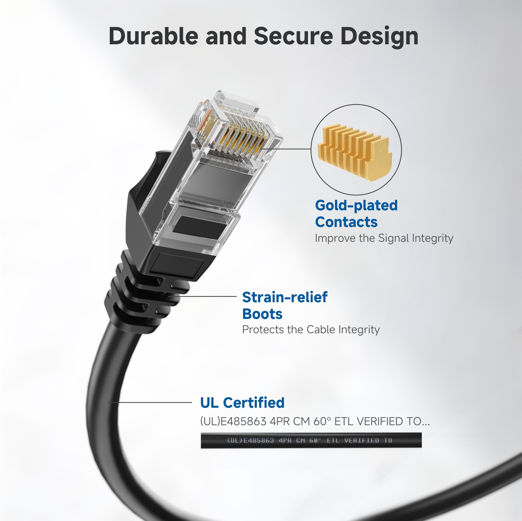 Cable Matters 10Gbps Snagless Cat 6 Ethernet Cable 30 ft (Cat 6 Cable, Cat6 Cable, Internet Cable, Network Cable) in Black - Available 20ft - 150ft in Length