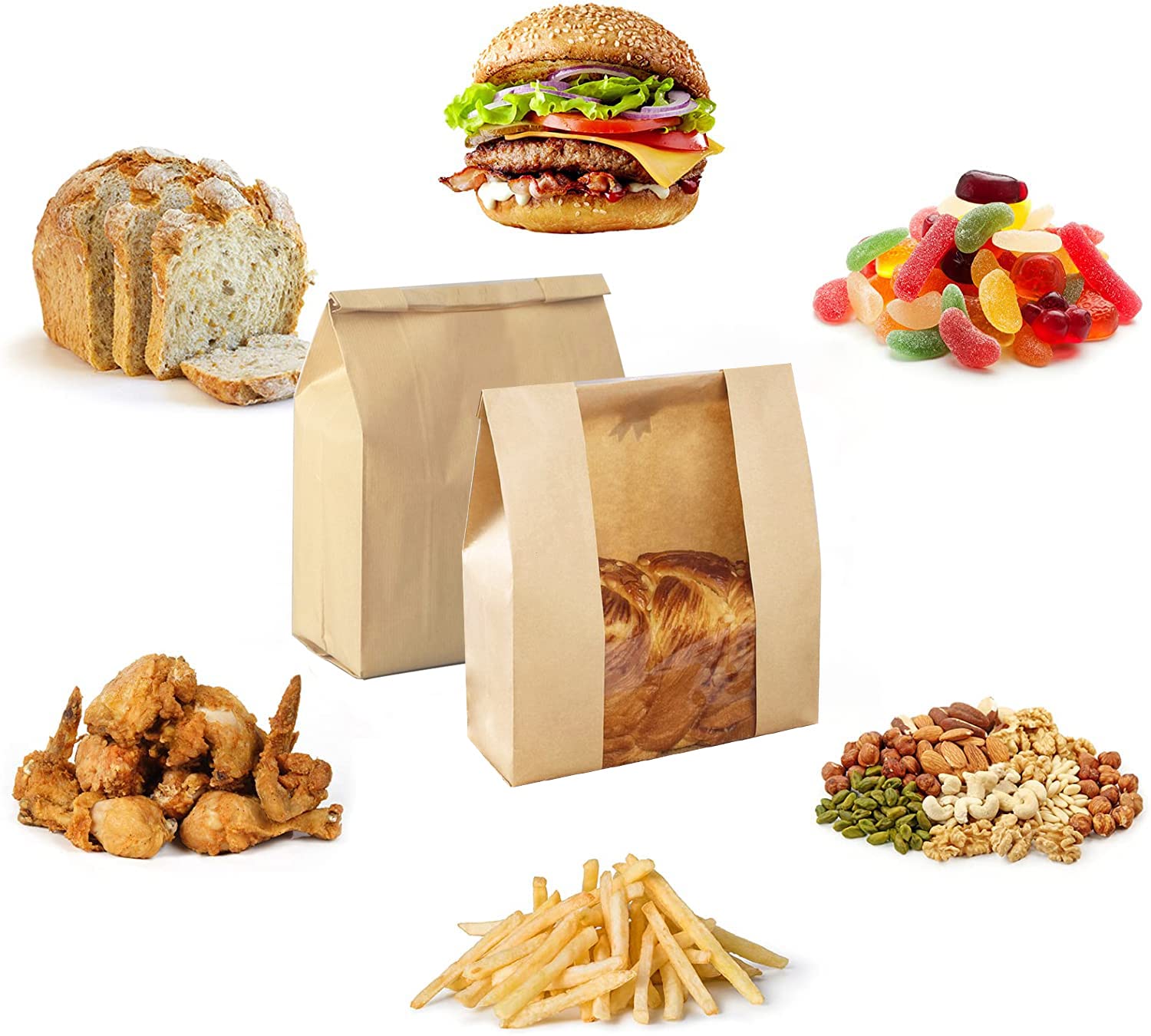50 Pack Paper Bread Bags with Window Kraft Paper Bakery Bags Loaf Bread Bags for Homemade Bread Paper Bread Bags for Sourdough with Label Seal Stickers (11.8x8.2x3.5 inch)