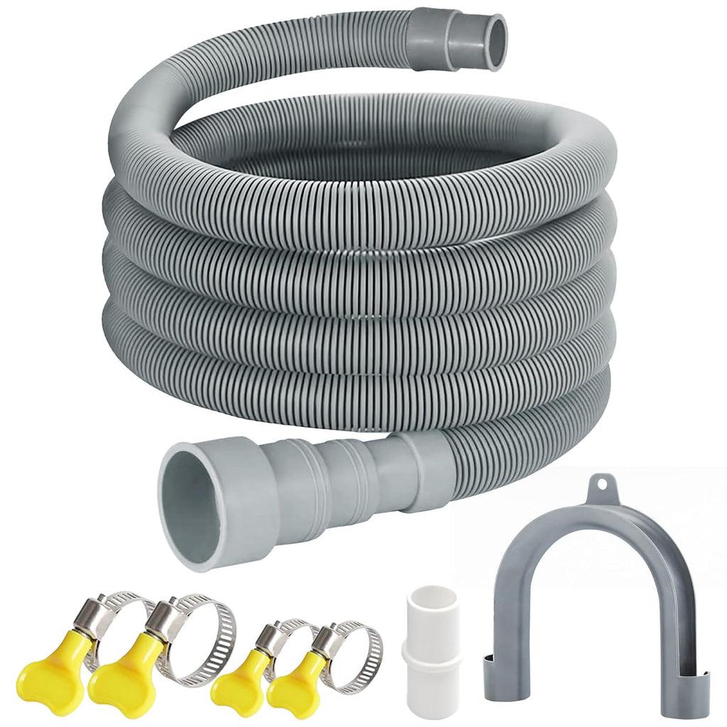 Universal Washing Machine Drain Hose, 10 Feet Flexible Washing Machine Drain Hose, Washer Drain Hose, Portable Discharge Washer Hoses with 1 Extension Adapter and 2 Hose Clamps, 1 U-Bend Hose Holder