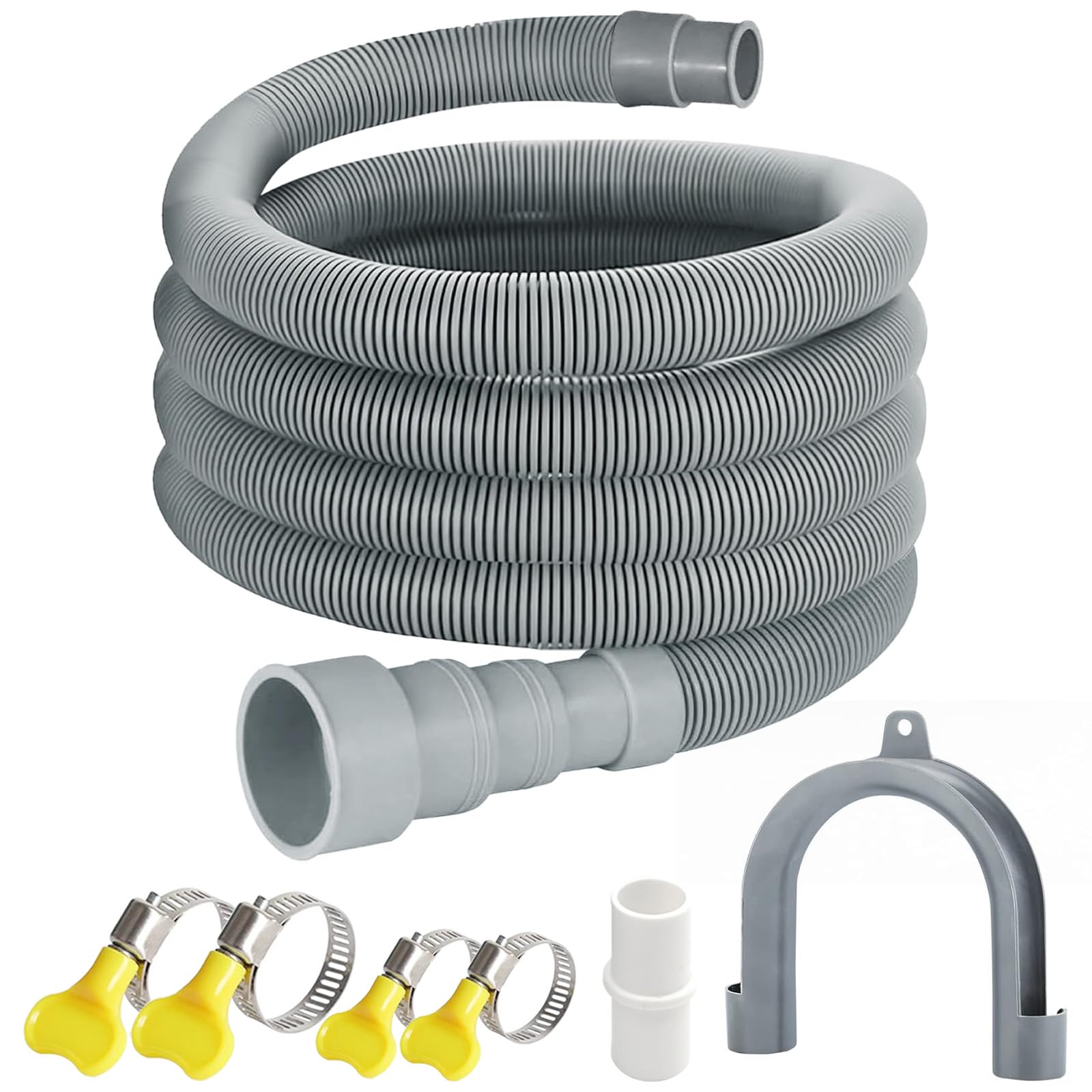 Universal Washing Machine Drain Hose, 10 Feet Flexible Washing Machine Drain Hose, Washer Drain Hose, Portable Discharge Washer Hoses with 1 Extension Adapter and 2 Hose Clamps, 1 U-Bend Hose Holder