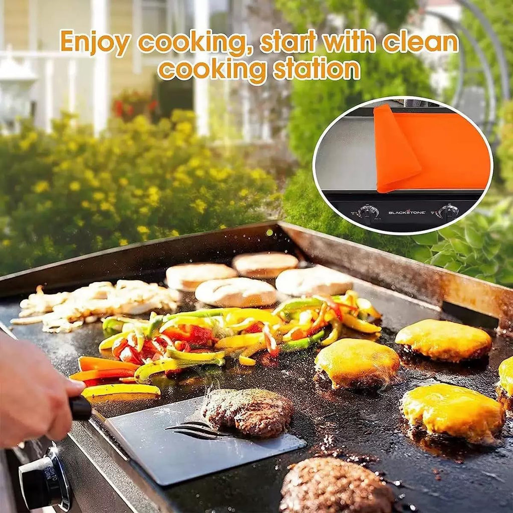 Griddle Cover,Silicone Griddle Mat,28 inch Heavy Duty Food Grade Grill for Blackstone,Keep Surface Clean,High-Wall Design (Orange)