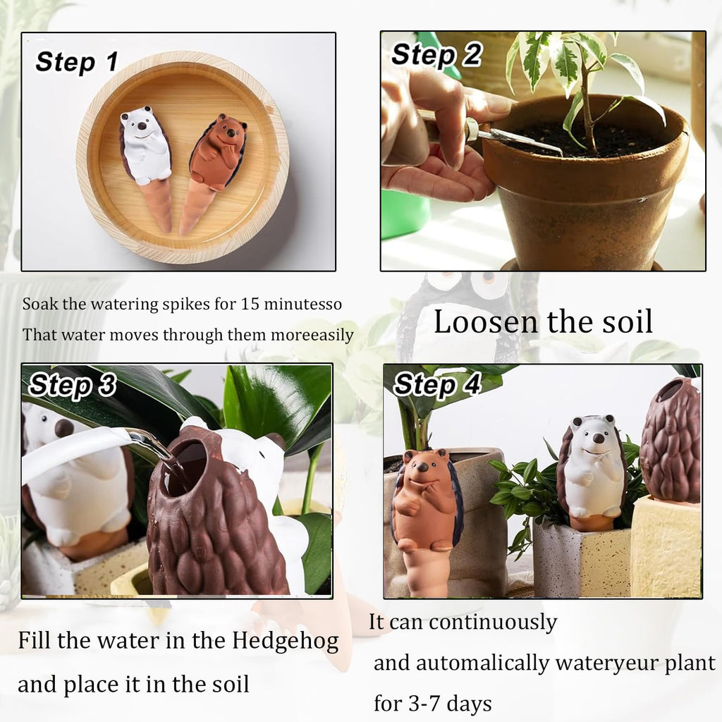 Shoyisenka 4 Pcs Plant Watering Bulbs Self Watering Spikes, Terracotta Watering Spikes Plant Watering Spikes, Plant Watering Stakes, Self Watering Globes for Indoor Outdoor Plants (Hedgehog)