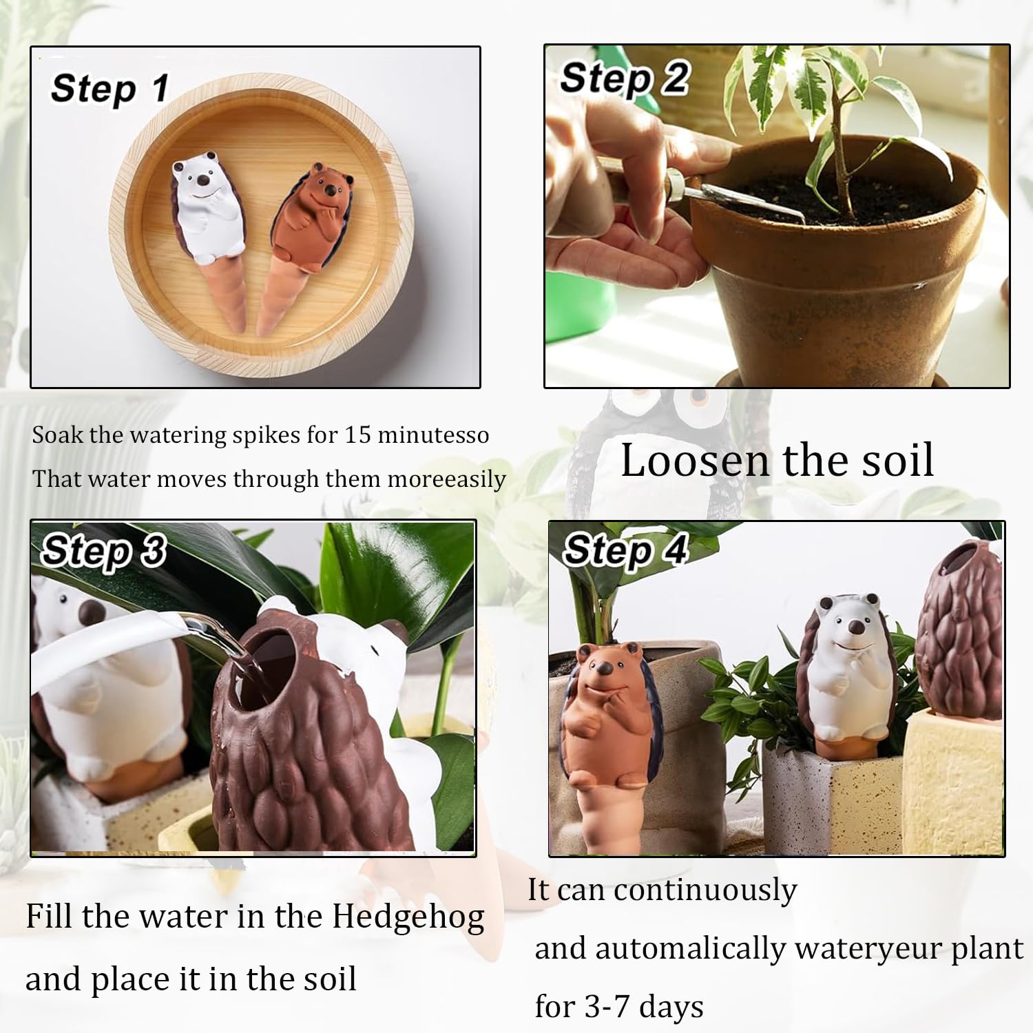 Shoyisenka 4 Pcs Plant Watering Bulbs Self Watering Spikes, Terracotta Watering Spikes Plant Watering Spikes, Plant Watering Stakes, Self Watering Globes for Indoor Outdoor Plants (Hedgehog)