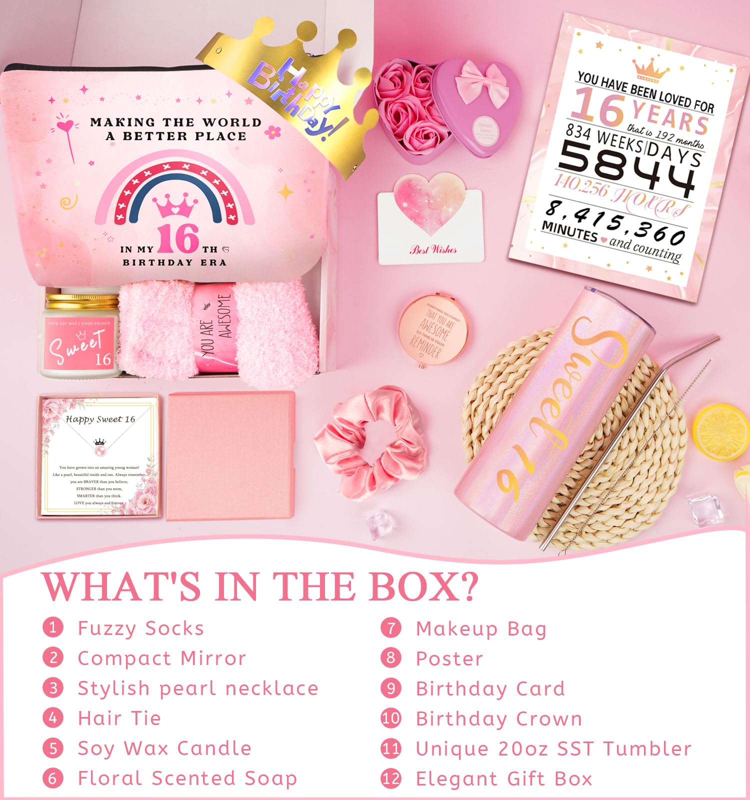 Sweet 16 Gifts for Girls, 16th Birthday Gifts Ideas for Girls, Unique Trendy Stuff for 16 Year Old Girl Teen, Daughter, Niece, Granddaughter, Her Happy 16th Birthday Decorations