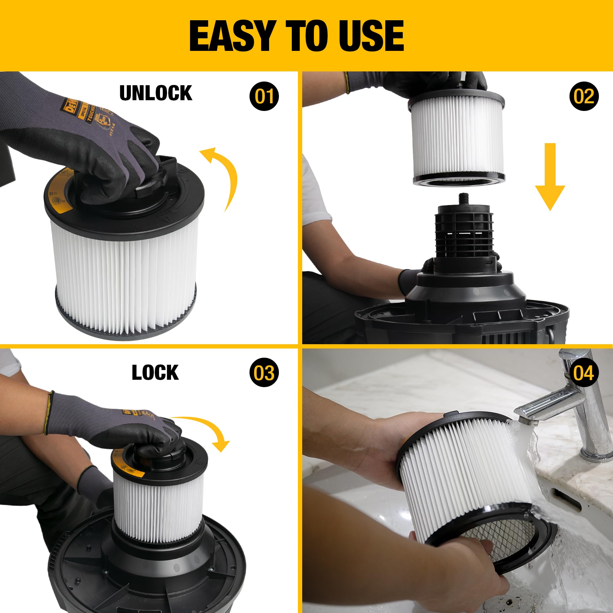 DEWALT DXVC4001 Cartridge Filter Replacement Fit for 4-5 Gallon Wet/Dry Vacuum Cleaners DXV04T, DXV05P, DXV05S, DXV08S, DXV06G