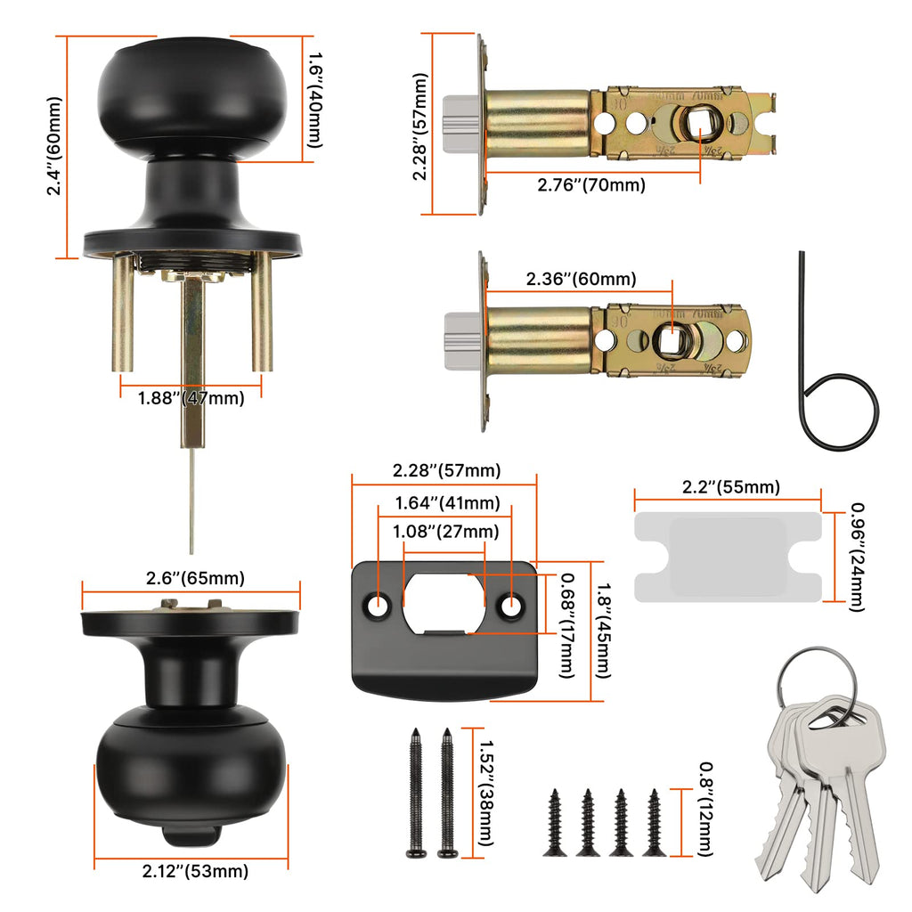 Haidms 1 Pack Matte Black Door Lock with Key, Entry Door Knob, Door Knobs with Lock, Exterior Door Knobs