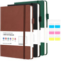 Lined Journal Notebook for Work School, 3 Pack A5 Leather Journal 160 Pages, 100GMS Thickened Paper, Hardcover Notebook with Pocket & Pen Loop for Women & Men (Brown, Black, Green)