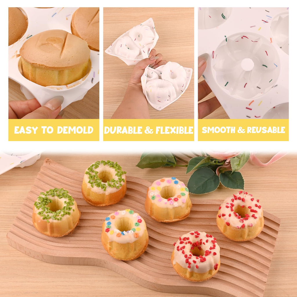 HUAKENER 2 Pcs Mini Fluted Cake Pan, 6-Cavity Fluted Tube Cake Pan, Non-stick Silicone Baking Mold for Cupcakes, Donuts, Muffins, Cornbread, Brownies, Jellies