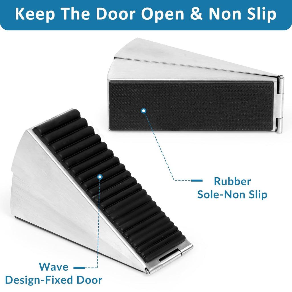 Heavy Duty Door Stopper, 2 Pack Adjustable Spring Large Stopper (0.8-3 inch), 3 Inches High Tall Wedge Stoppers for Bottom of Door, Door Stop Suits Any Heavy Door
