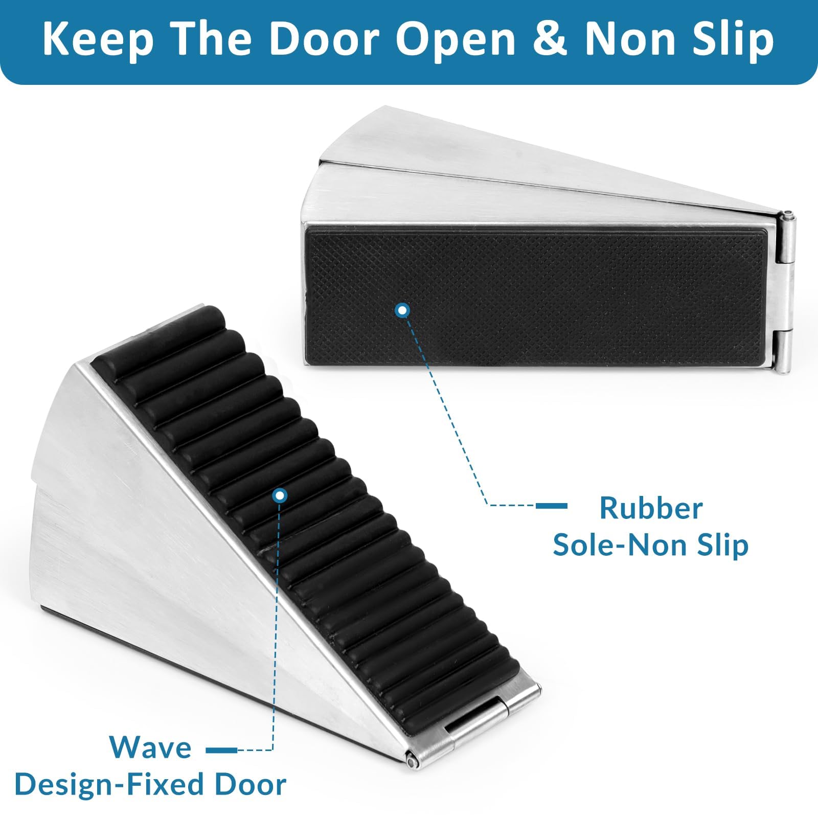 Heavy Duty Door Stopper, 2 Pack Adjustable Spring Large Stopper (0.8-3 inch), 3 Inches High Tall Wedge Stoppers for Bottom of Door, Door Stop Suits Any Heavy Door