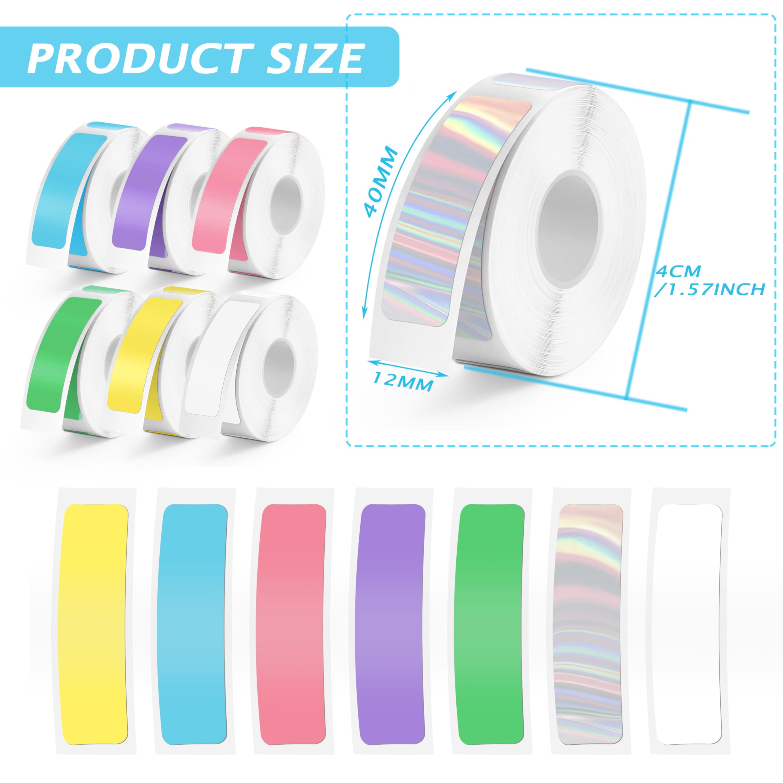 MIARALA 1600 Pcs Colored D30 Label Tape, Label Maker Tape-12mm×40mm(0.47"x1.57") Sticker Thermal Paper Self-Adhesive Label Tape for D30 Printer 10 Rolls