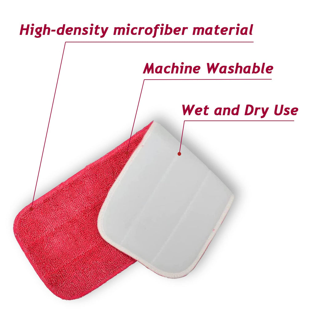 Microfiber Mop Pads, 18 x 6 Inch Reusable and Washable Spray Mop Pads, Wet and Dry Household Mop Pad Replacement, Set of 12(Red)