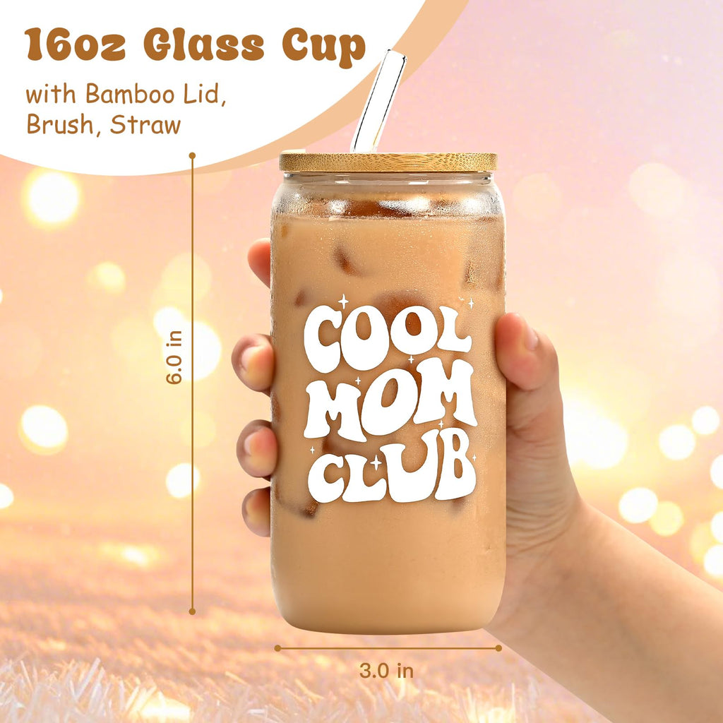 Mom Gifts, Mothers Day Gift from Daughter, Son, Husband, Mom Birthday Christmas, 16oz Glass Cup with Bamboo Lid