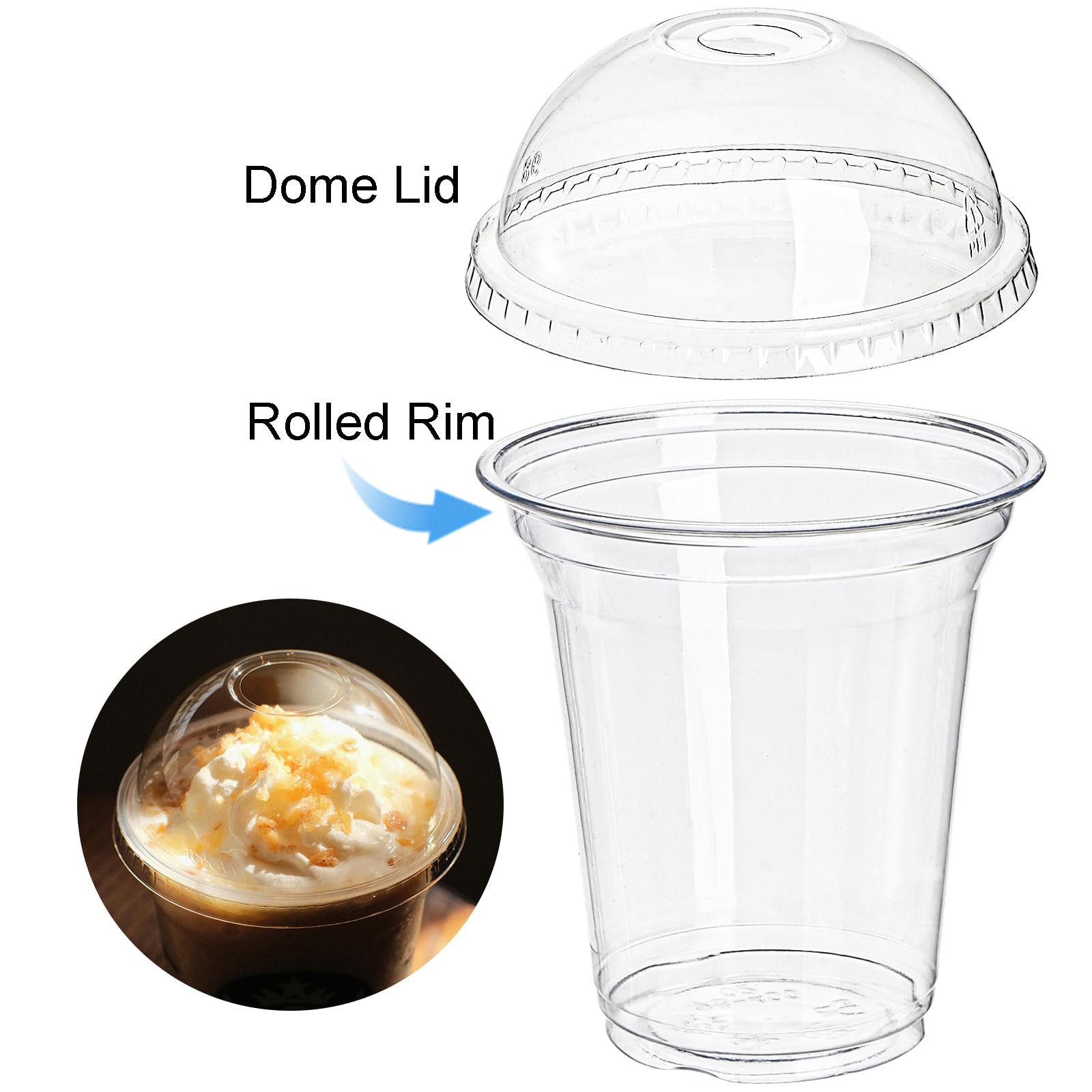 Okllen 100 Pack 12 oz Clear Plastic Cups with Dome Lids and Hole, Disposable Drinking Cups Milkshake Cups for Iced Coffee, Cold Drinks, Smoothie, Milkshake, Party