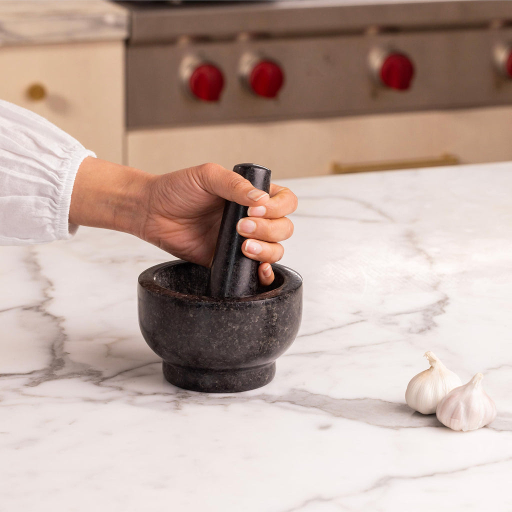 Lagostina Natural Granite Hand Mortar And Pestle, Manual Grinder, Perfect Crushing Herbs, Spices, 1.3 Cup Capacity, Durable And Easy To Clean, Gray, L413.4106.02