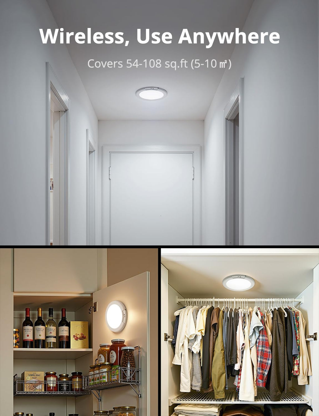 Combuh Round Rechargeable Shower Lights Waterproof 85 Day Battery Powered, 19CM Battery Operated Ceiling Light with Remote Stick on Inside No Electricity Needed LED Wireless Lamp for Hallway Closet