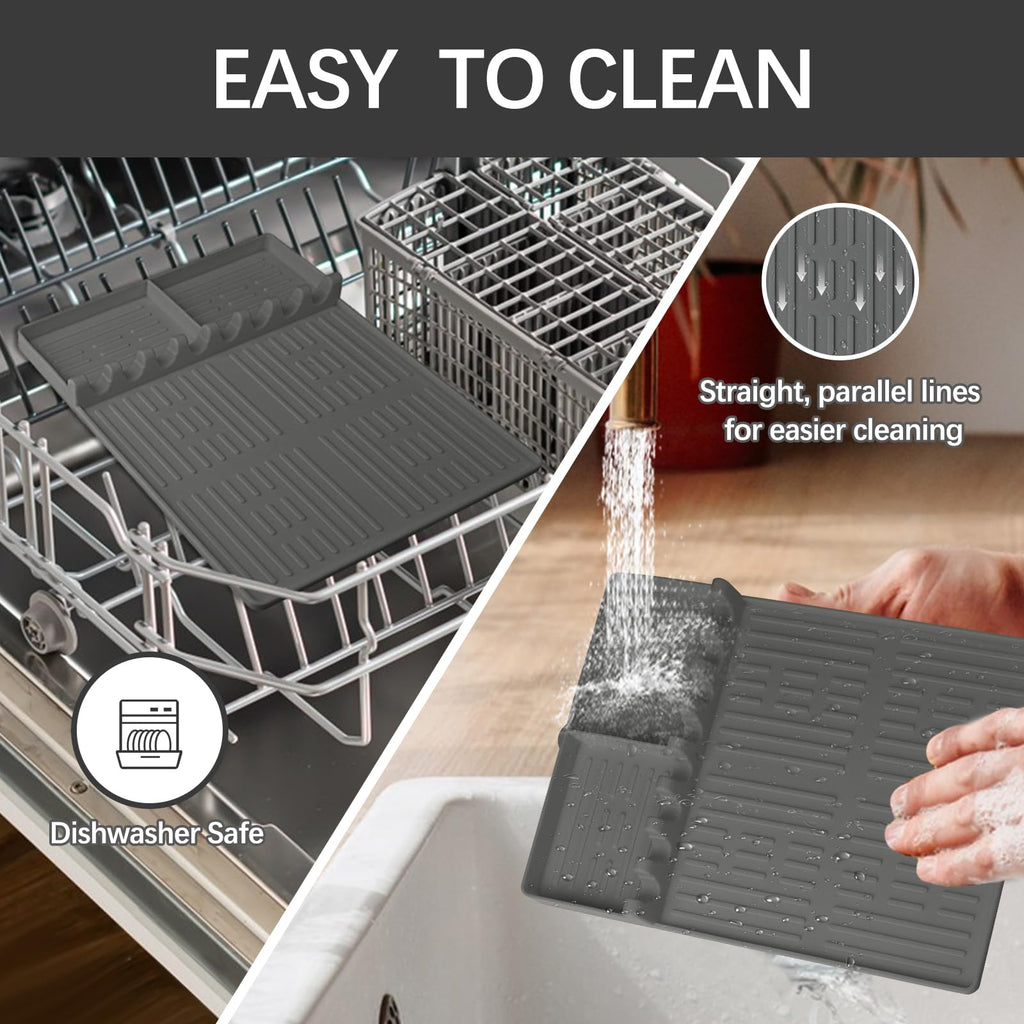 Silicone Grill Barbeque Mat for Blackstone, Large Spatula Tools With Drip Pad, Griddle Mat for Outdoor Cooking, Kitchen Counter (Light Grey)