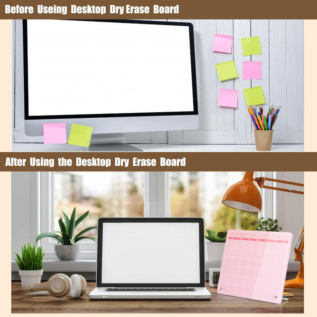 Marribol Calendar Dry Erase Board,30cmx25cm,Acrylic Desk Calendar with Stand,Dry Erase Calendar for Desk,Pink Dry Erase Board for Home Office School