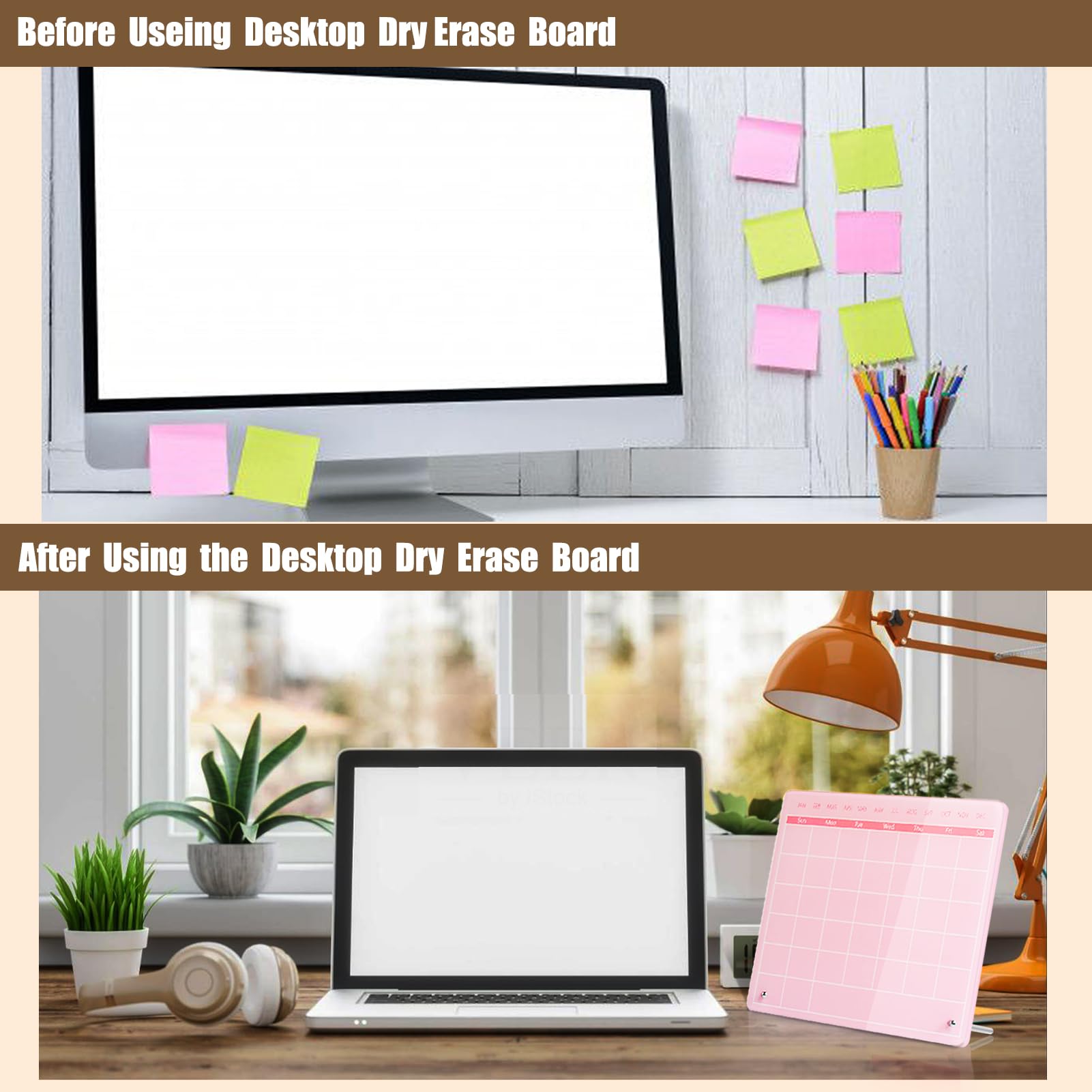 Marribol Calendar Dry Erase Board,30cmx25cm,Acrylic Desk Calendar with Stand,Dry Erase Calendar for Desk,Pink Dry Erase Board for Home Office School