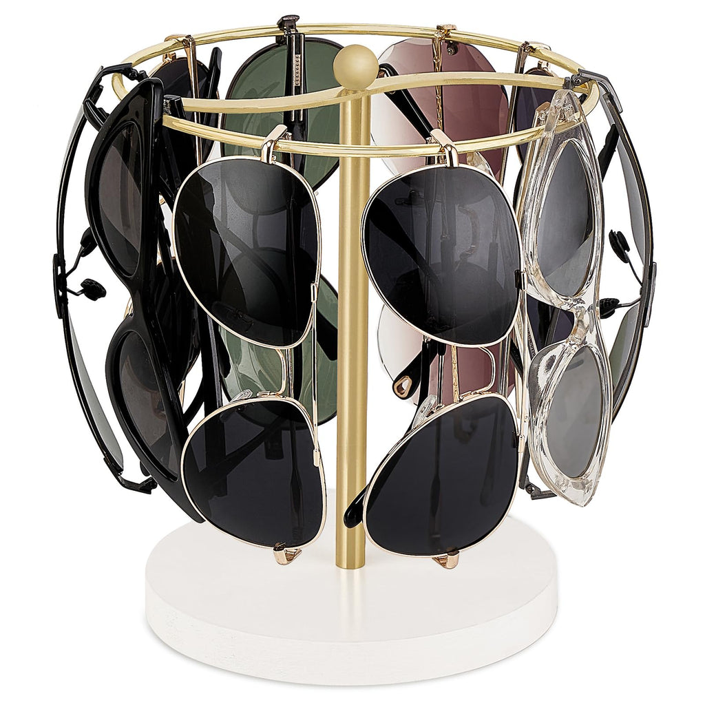 Mkono Sunglasses Organizer Glasses Holder Stand Sunglass Storage Display Eyeglasses Rack for up to 12 Pairs of Eyewear Glasses for Table Dresser Desk Countertop Bedroom, Set of 1, Gold