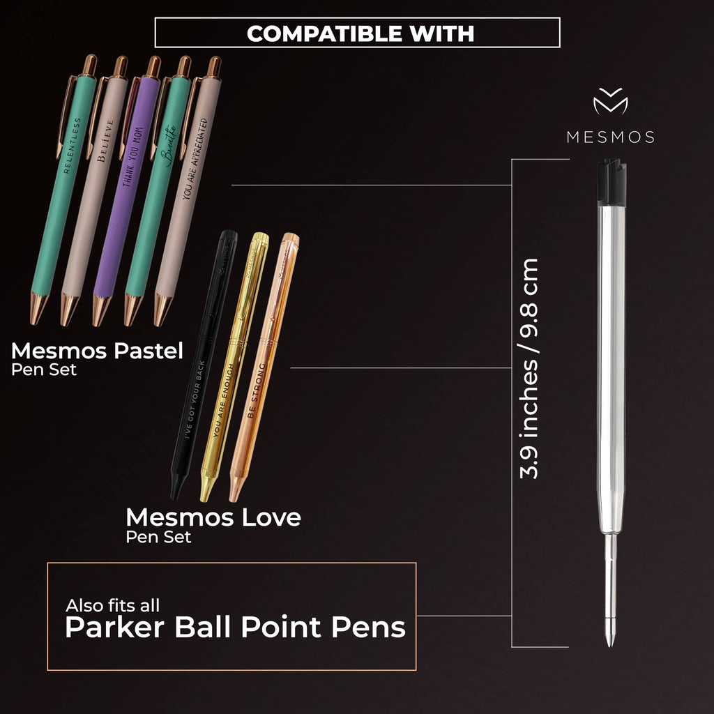 MESMOS 6 Pack 3.9 inch (9.8cm) Pen Refills, Compatible with Parker Pen, Replacement Ink Refills, 1.0mm Smooth Writing Tip Ballpoint Cartridge (Ballpoint - Black Ink 1mm)
