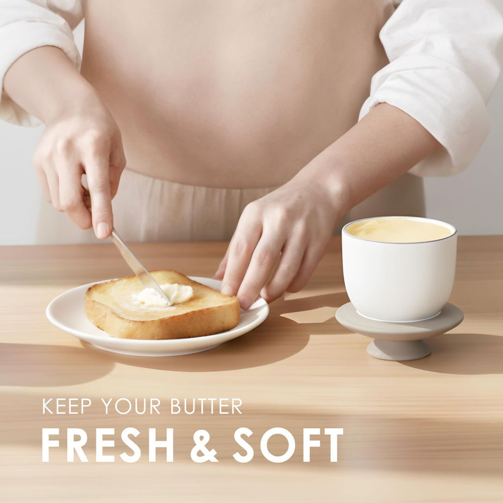 MAIA Ceramic Butter Crock 5.5 oz, Butter Dish for Counter with Water Line, Butter Spreader Holder for Spreadable Butter, French Butter Dish with Lid, White Home Décor