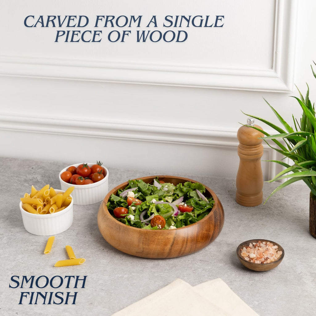 LAVAUX DESIGNS Wooden Bowls for Food | Set of 2 Individual Acacia Wood Bowls 8 x 2 inches (25 oz) | Enjoy Your Salad, Pasta, Rice, acai, Smoothie, Soup, Fruits, Snacks
