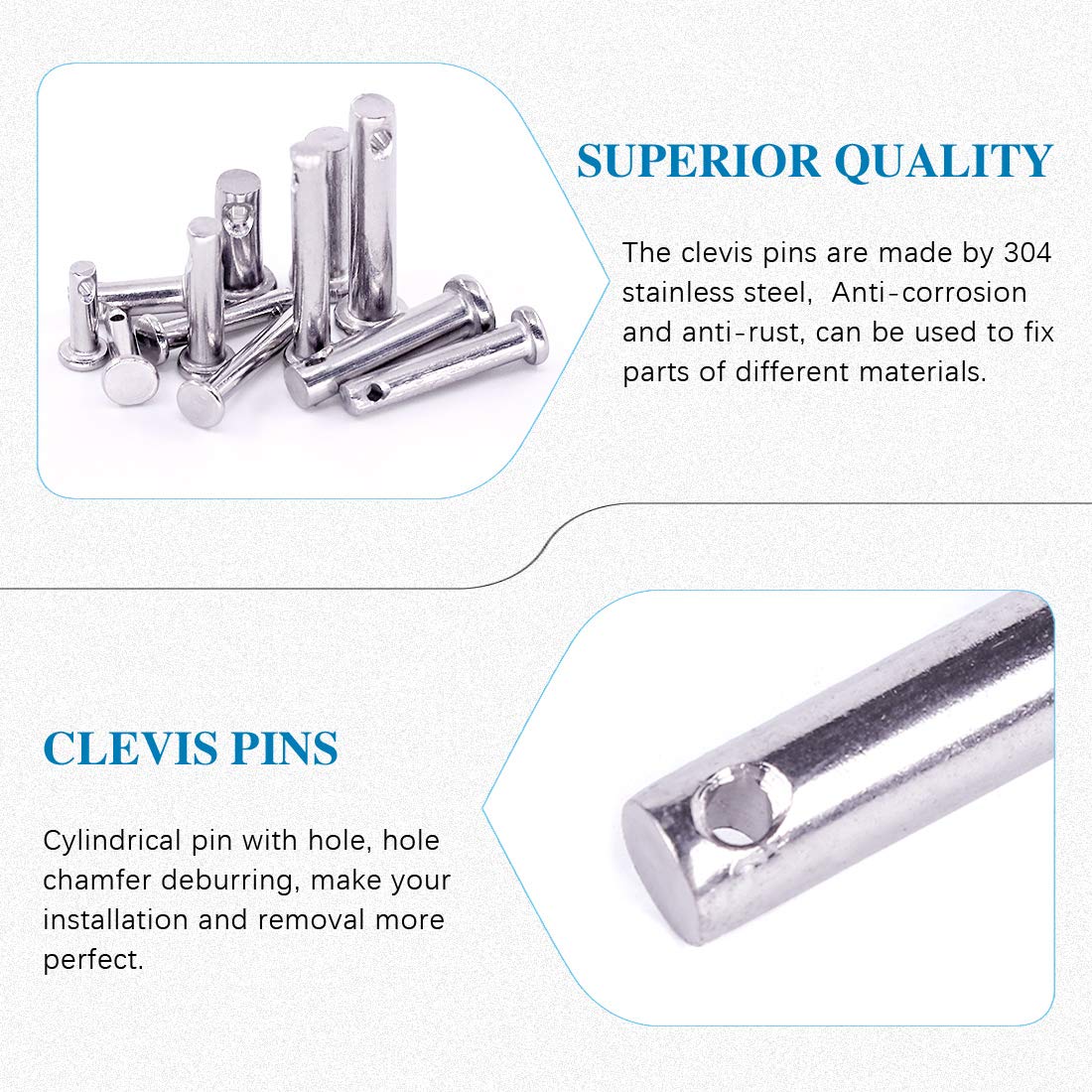 Glarks 96Pcs 12 Sizes 304 Stainless Steel Flat Head Single Hole Clevis Pins Assortment Kit