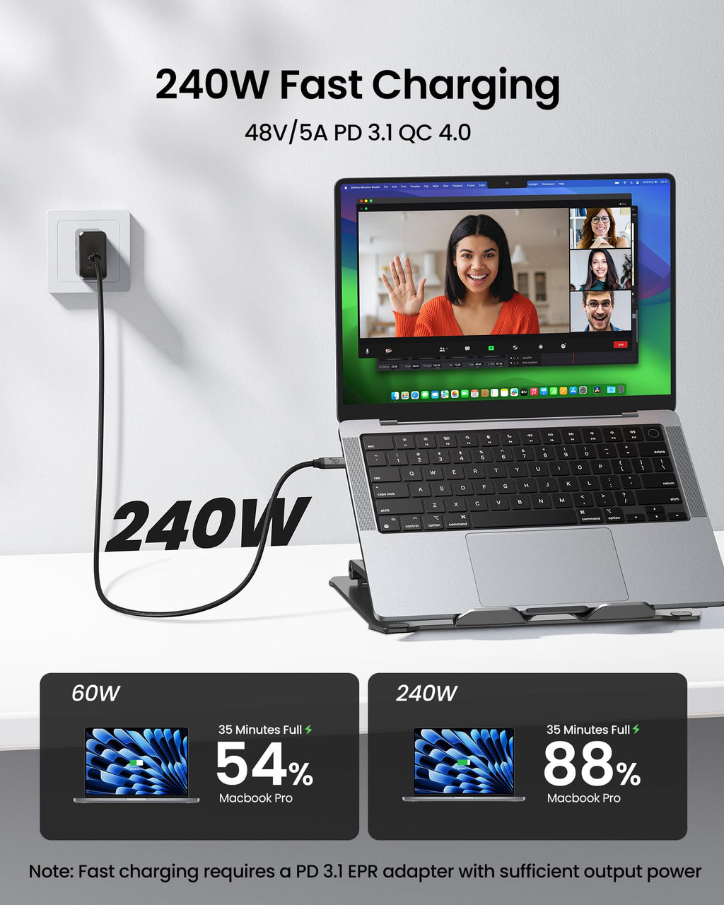 Silkland USB C Monitor Display Cable [4K@144Hz/60Hz 8K@30Hz], USB C 3.2 Gen 2x2 Video Cable, 20Gbps Data Transfer, 240W PD Fast Charge, Type C Cable Compatible with MacBook Pro, iPad, Mac Studio 3.3FT