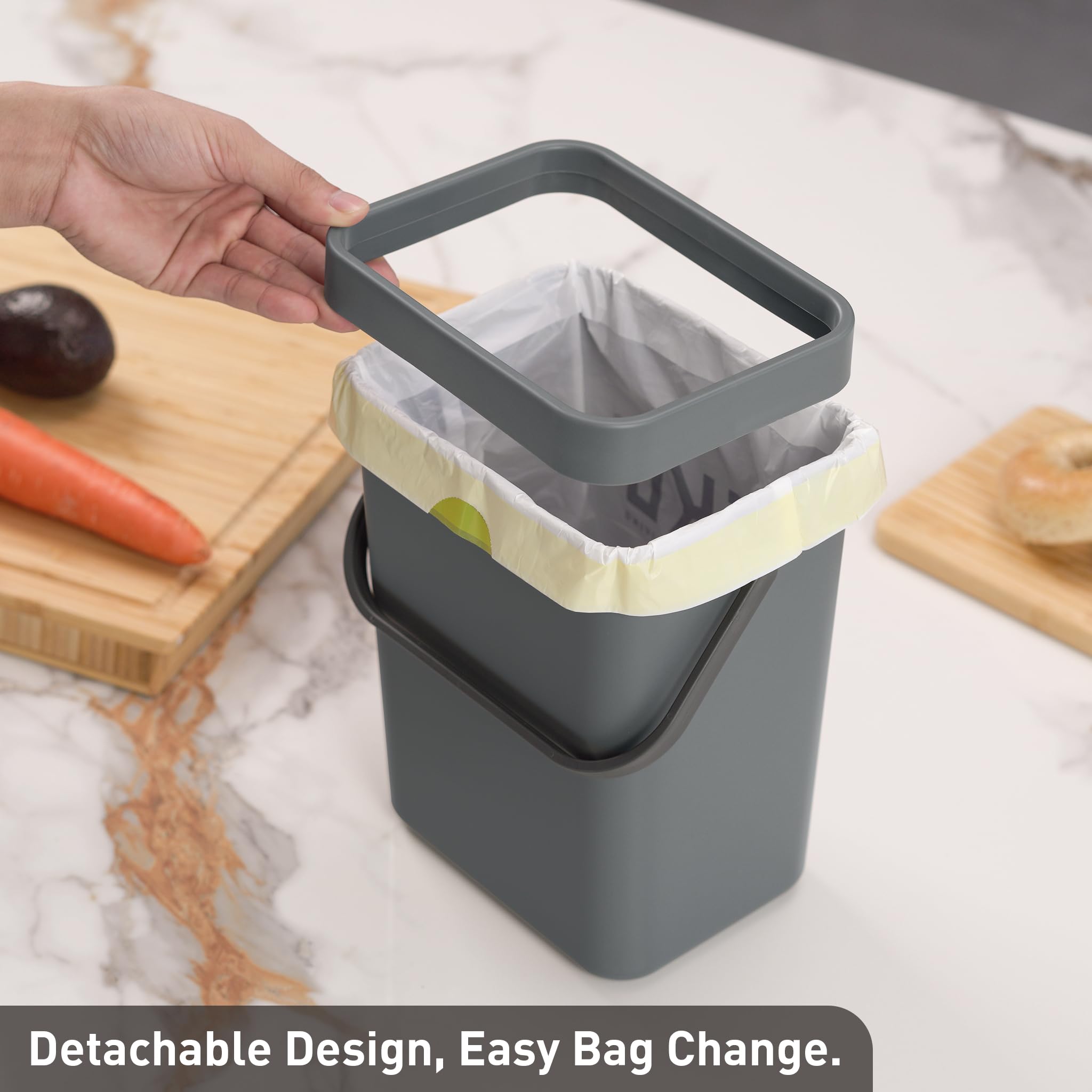 EKO Puro Wall-Mounted Trash Can with Lid, 1.32 Gal / 5L Hanging Trash Can, Small Kitchen Compost Bin for Counter Top, Mini Food Waste Bin (Grey)