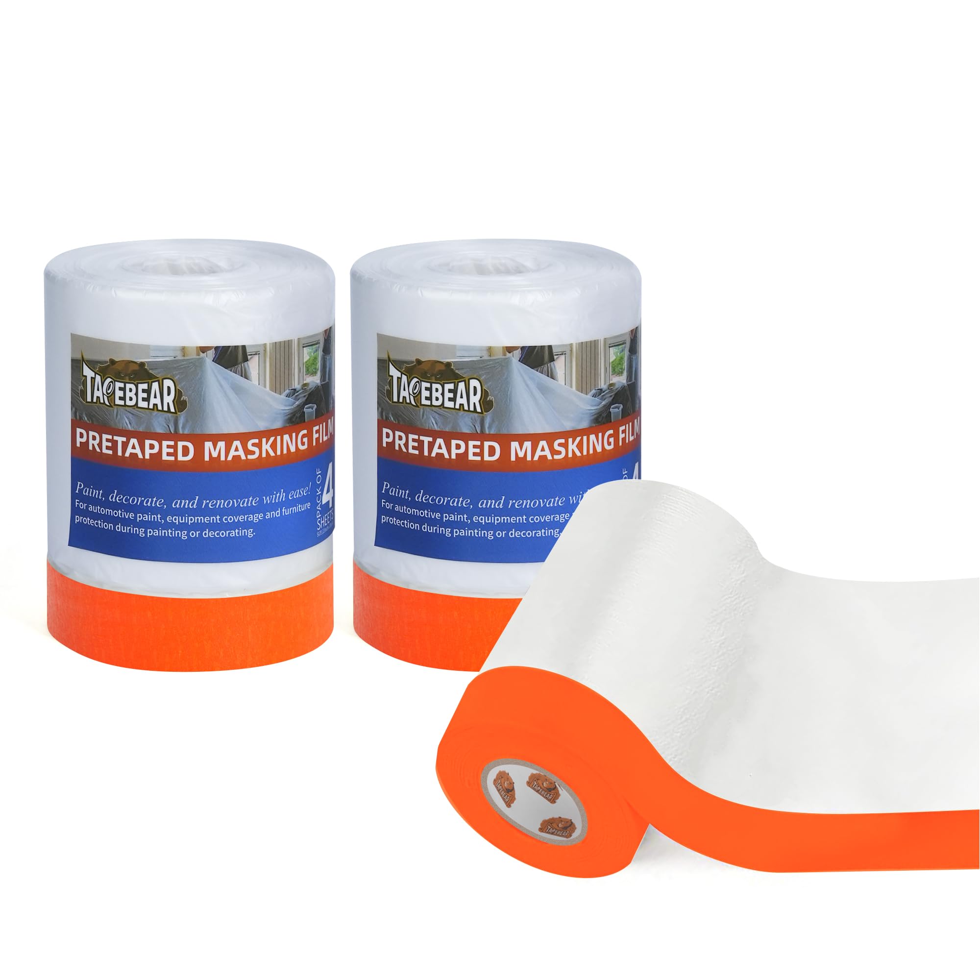 TAPEBEAR Pre-Taped Masking Film, 550mm x 27m x 3Roll Plastic Sheeting Cover for Painting, Tape and Drape, Painters Masking Tape Film Plastic Drop Cloths for Auto, Appliance and Furniture