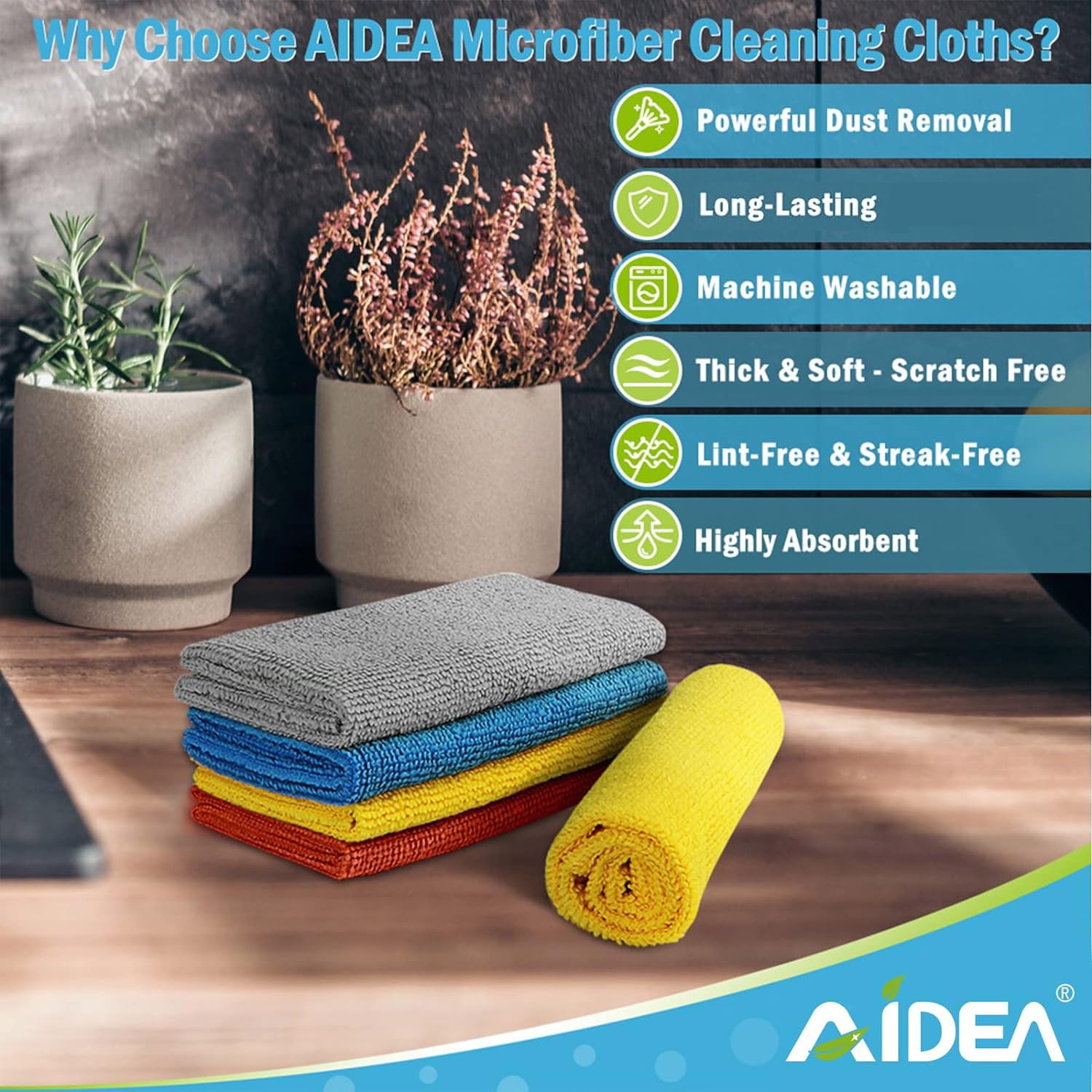 AIDEA Microfiber Cleaning Cloths-100PK, Shop Rags for Cleaning, Lint Free Dust Cloth, Soft Absorbent Cloth, Microfiber Cloths Cleaning for House, Kitchen, Car, Window, Gifts(12in.x 12in.)