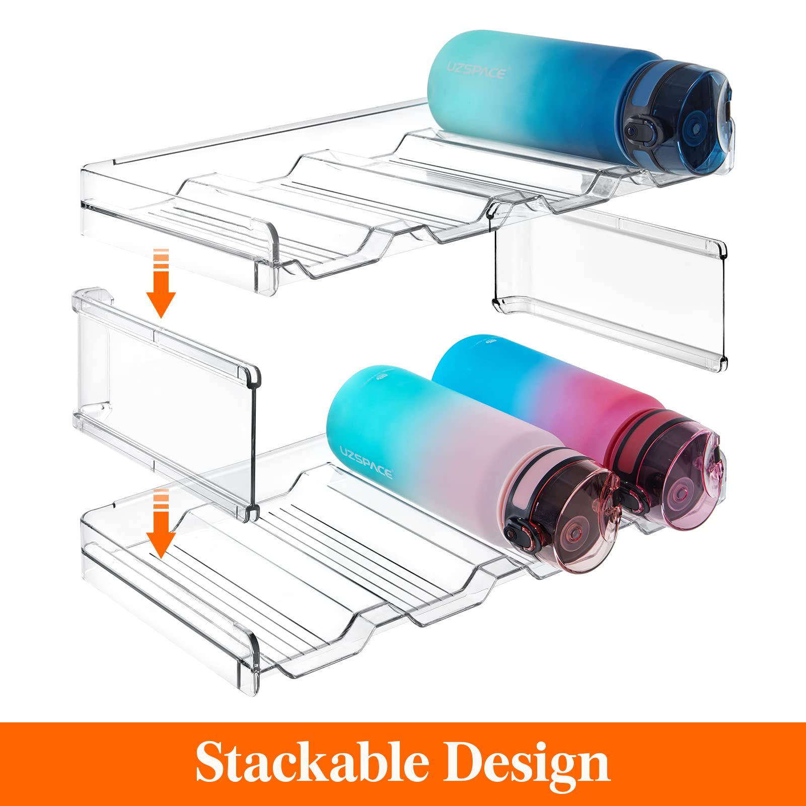 Lifewit Stackable Water Bottle Organizer for Cabinet, Pantry - Plastic Cup Holder, Kitchen Storage Accessories, Wine Racks for Kitchen Tabletop Storage, Cupboard, Office - 3 Pack, Hold 12 Bottles