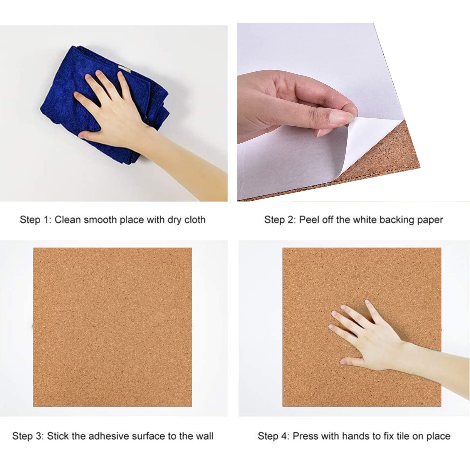 6 Pack Cork Bulletin Board,1/2" Thick Cork Boards Frameless Cork Tiles,Self-Adhesive Corkboards Wall Decor Cork Board Tiles with 50 PCS Pushpins for Office, School and Home(17 x 8 Inch)
