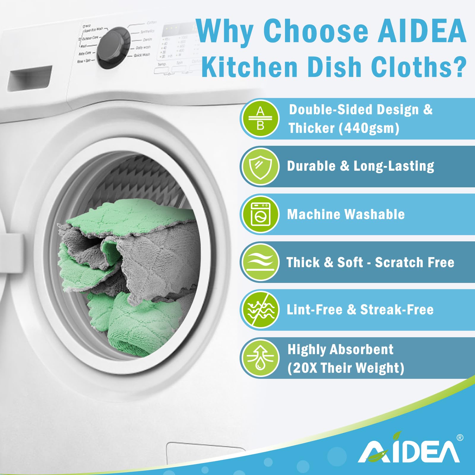 AIDEA Kitchen Towels, 24 Pack Absorbent Coral Fleece Dish Towels, No Odor Reusable Dish Cloths, Microfiber Cleaning Cloths, Fast Drying Dishcloths, 6.3" x10.4"