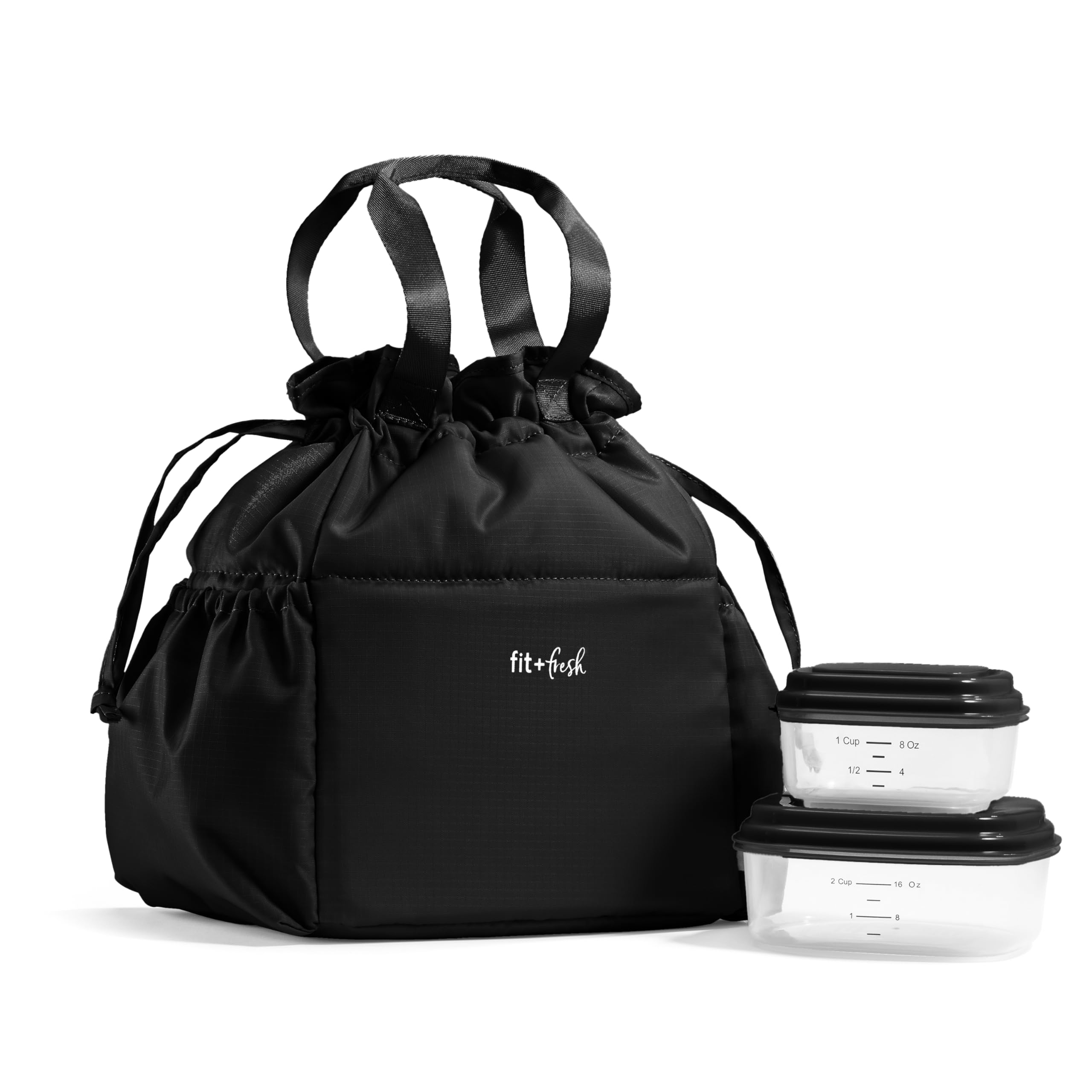 Fit & Fresh Lunch Bag for Women, Insulated Womens Lunch Bag for Work, Stain-Resistant Large Lunch Box for Women with Containers, Cinch Closure Cromwell Bag, Black