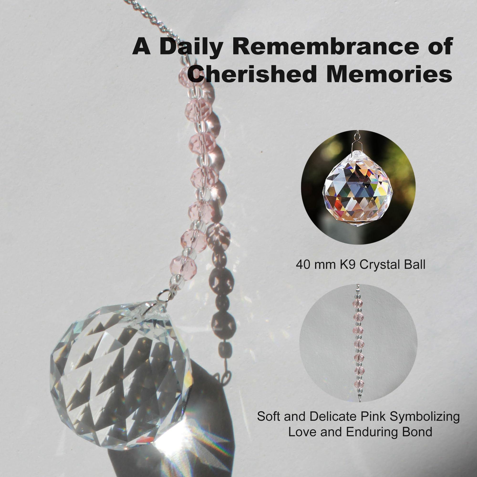 WOOWA Light by Your Side Sympathy Gifts for Loss of Loved One. Grief, Bereavement, Condolence, Sorry for Your Loss Gift. Crystal Rainbow Maker Suncatcher - Memory Rose