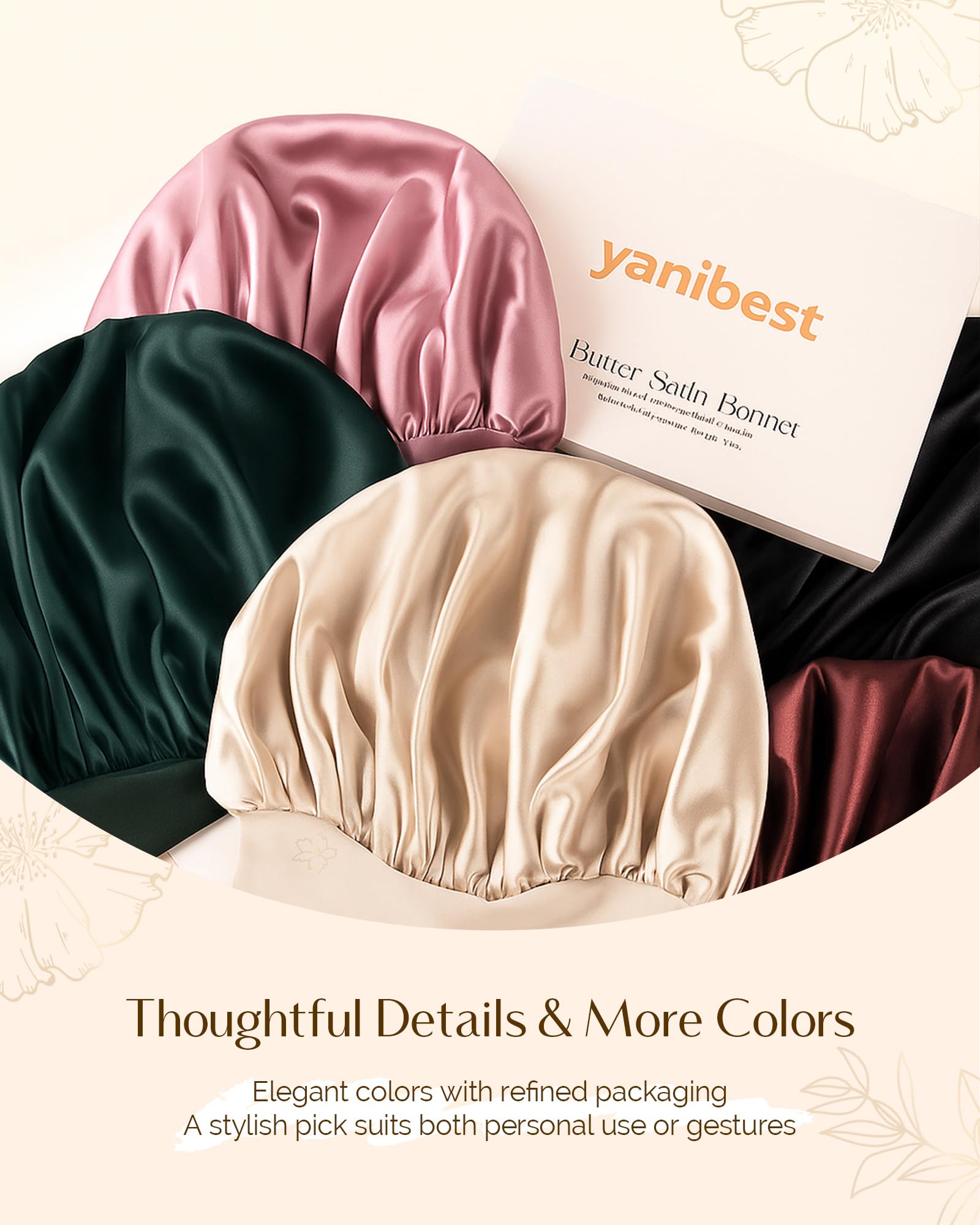 YANIBEST Silk Satin Bonnet for Sleeping Double Layer Hair Bonnet with Elastic Tie Band for Curly Natural Hair