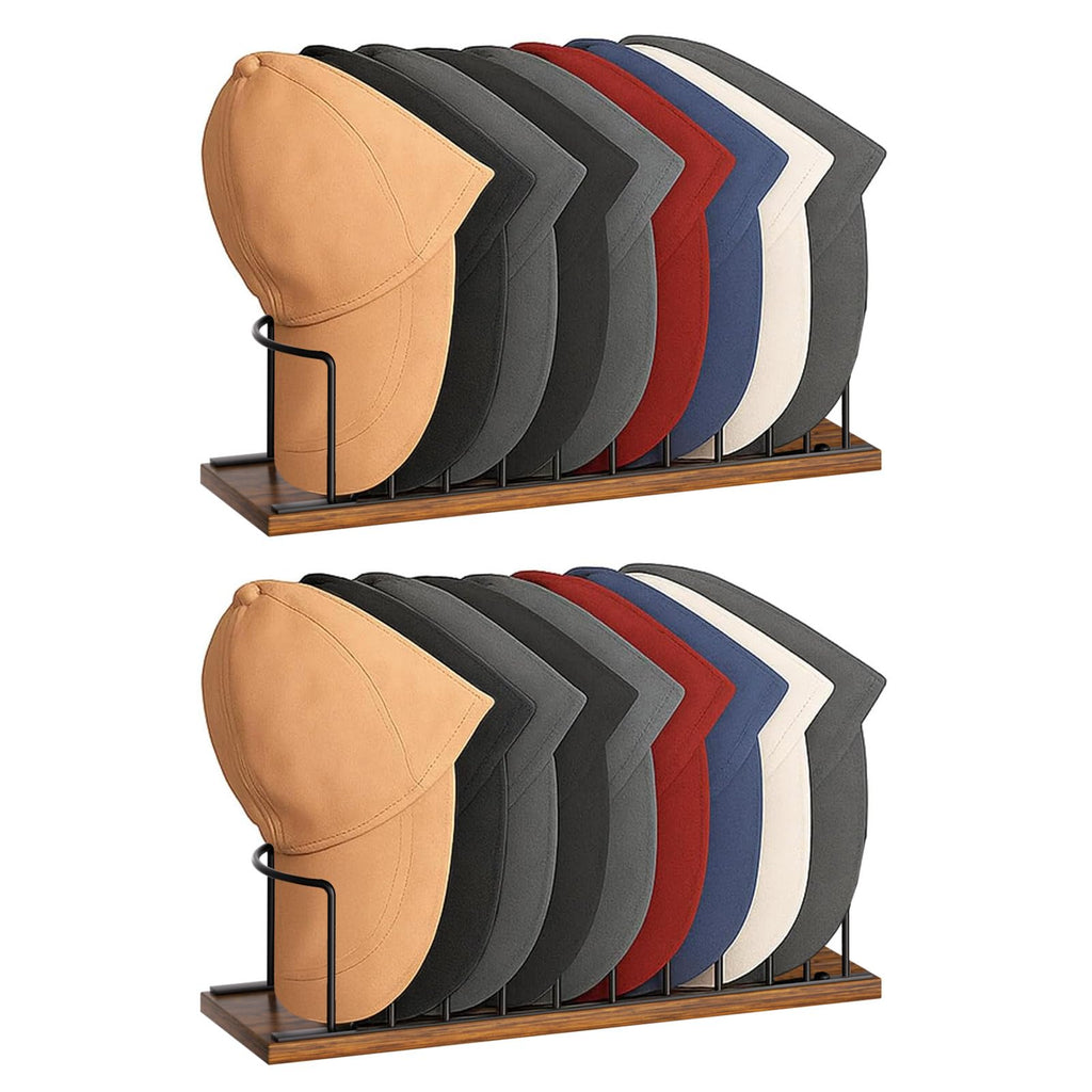 SWTYMIKI Hat Stand for Baseball Caps - 2 Tier Wood & Metal Removable Tabletop Hat Organizer Storage Display Rack, Hat Rack Holds up to 20 Caps for Desk, Closet Shelf, Dresser