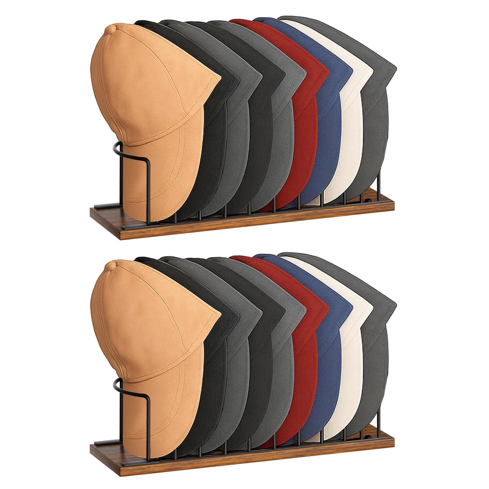 SWTYMIKI Hat Stand for Baseball Caps - 2 Tier Wood & Metal Removable Tabletop Hat Organizer Storage Display Rack, Hat Rack Holds up to 20 Caps for Desk, Closet Shelf, Dresser