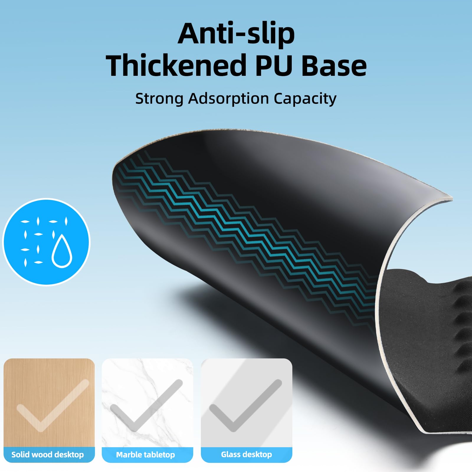 Ergonomic Mousepad with Slow-Rebound Memory Foam Wrist Rest - Ultra Smooth Surface, Non-Slip Base, Desk Essential for Office, Design, Gaming, 24x20.5 cm