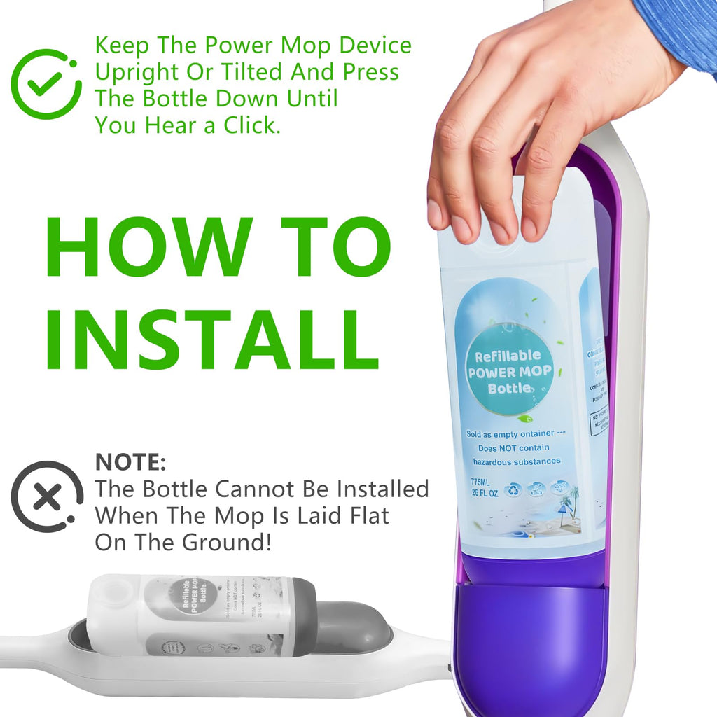 Power Mop Refillable Bottle for Swiffer PowerMop, Empty Reusable Bottle for Power Mop, 26 FL OZ Leak-Proof HDPE Solution Container with 5 Silicone Gaskets & Folding Funnel