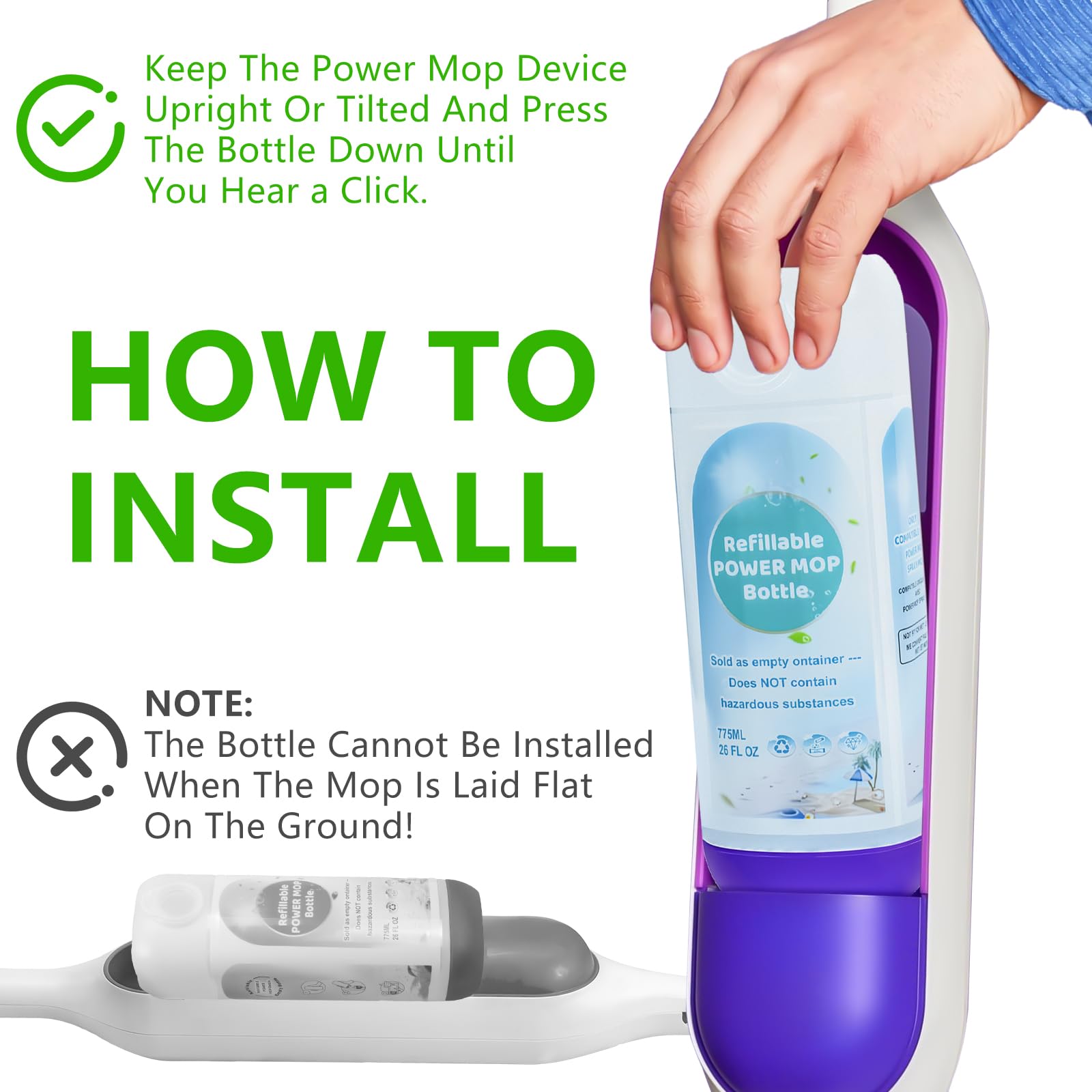 Power Mop Refillable Bottle for Swiffer PowerMop, Empty Reusable Bottle for Power Mop, 26 FL OZ Leak-Proof HDPE Solution Container with 5 Silicone Gaskets & Folding Funnel