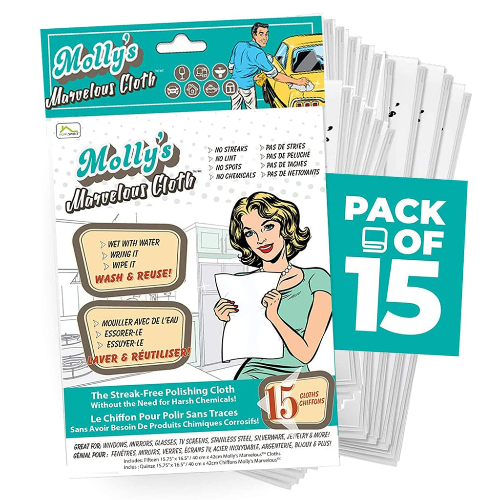 Molly’s Marvelous - Streak-Free Polishing Cloth, Lint-Free Microfiber Cleaning Cloth, Glass Cleaning Cloth and Window Cleaning Cloth, White (16" by 15.75") (15pk)