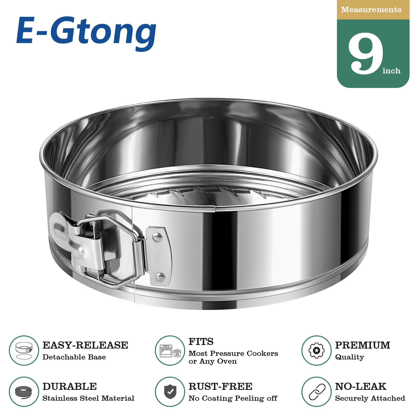 E-Gtong 9 Inch Springform Cake Pan, Stainless Steel Springform Pans, Leakproof & Nonstick Cheesecake Pan with Removable Bottom, Round Spring Form Cake Pan for Baking