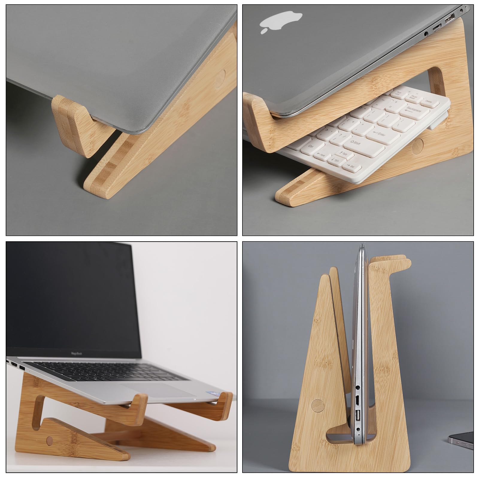 Nuvograin Wooden Vertical Laptop Stand for Desk, Bamboo Laptop Holder Compatible with MacBook Air Pro/Dell XPS/Surface Pro/HP/Pixelbook/Lenovo, More 13-15.6 Inch Laptops