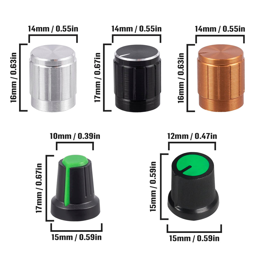 ALLECIN WH148 Potentiometer Kit 1K 2K 5K 10K 20K 50K 100K 250K 500K 1MK Ohm 15mm Shaft Single-Joint Linear Potentiometers 3Pins Set Variable Resistors with Plum Knob Cap and Aluminum Alloy Knobs