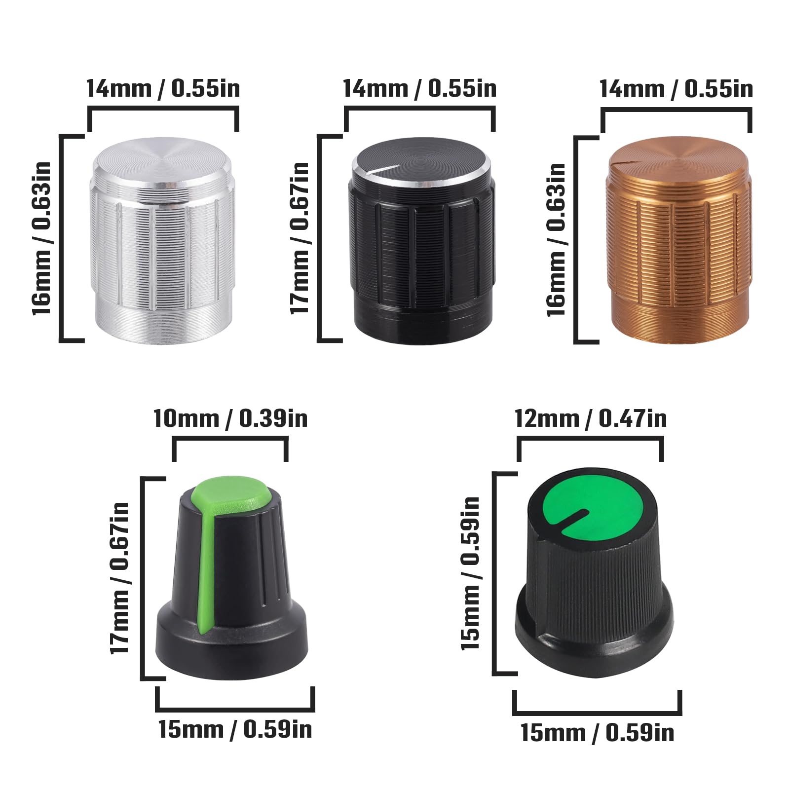 ALLECIN WH148 Potentiometer Kit 1K 2K 5K 10K 20K 50K 100K 250K 500K 1MK Ohm 15mm Shaft Single-Joint Linear Potentiometers 3Pins Set Variable Resistors with Plum Knob Cap and Aluminum Alloy Knobs