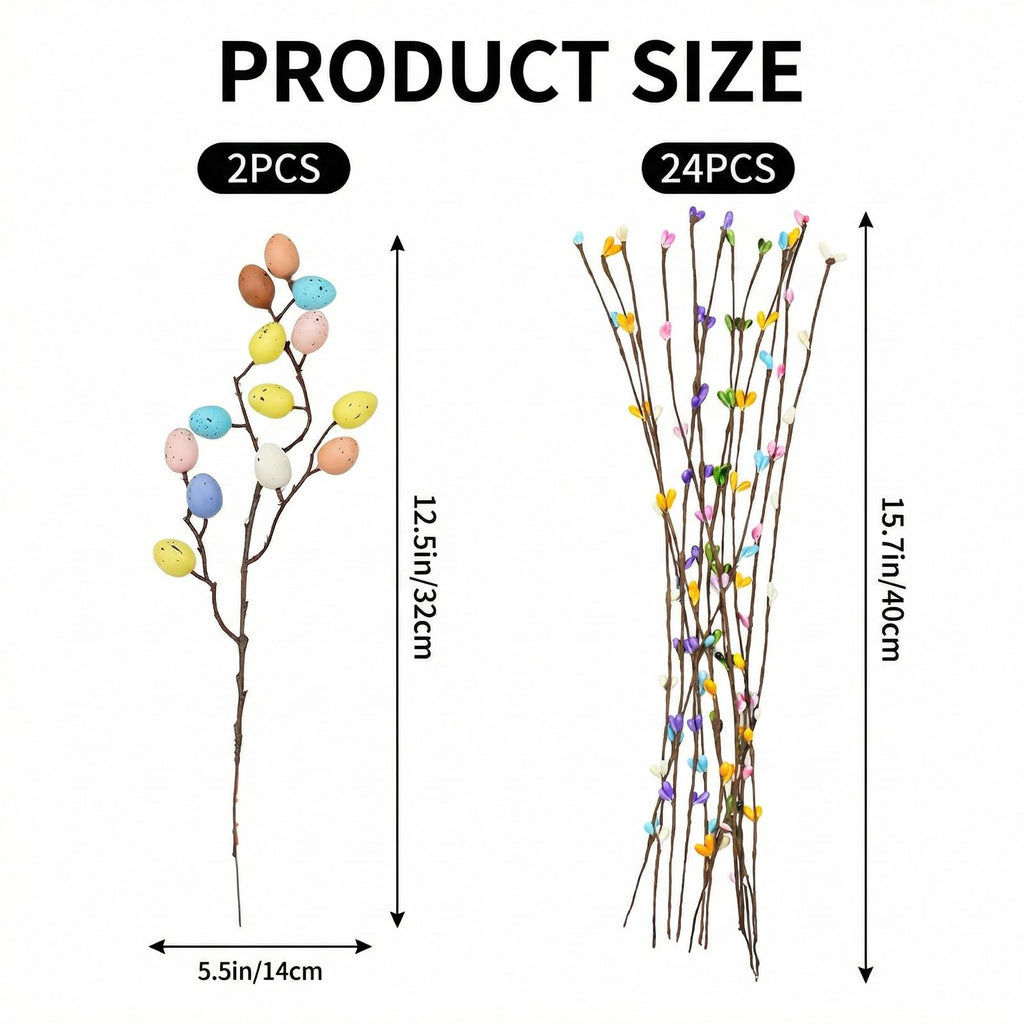 Artificial Easter Spray Vine with 2 Pastel Easter Eggs and 24 Berries - 26Pcs Spring Floral Stems for Floral Arrangement, Wreath, Centerpiece, Easter Home Decor