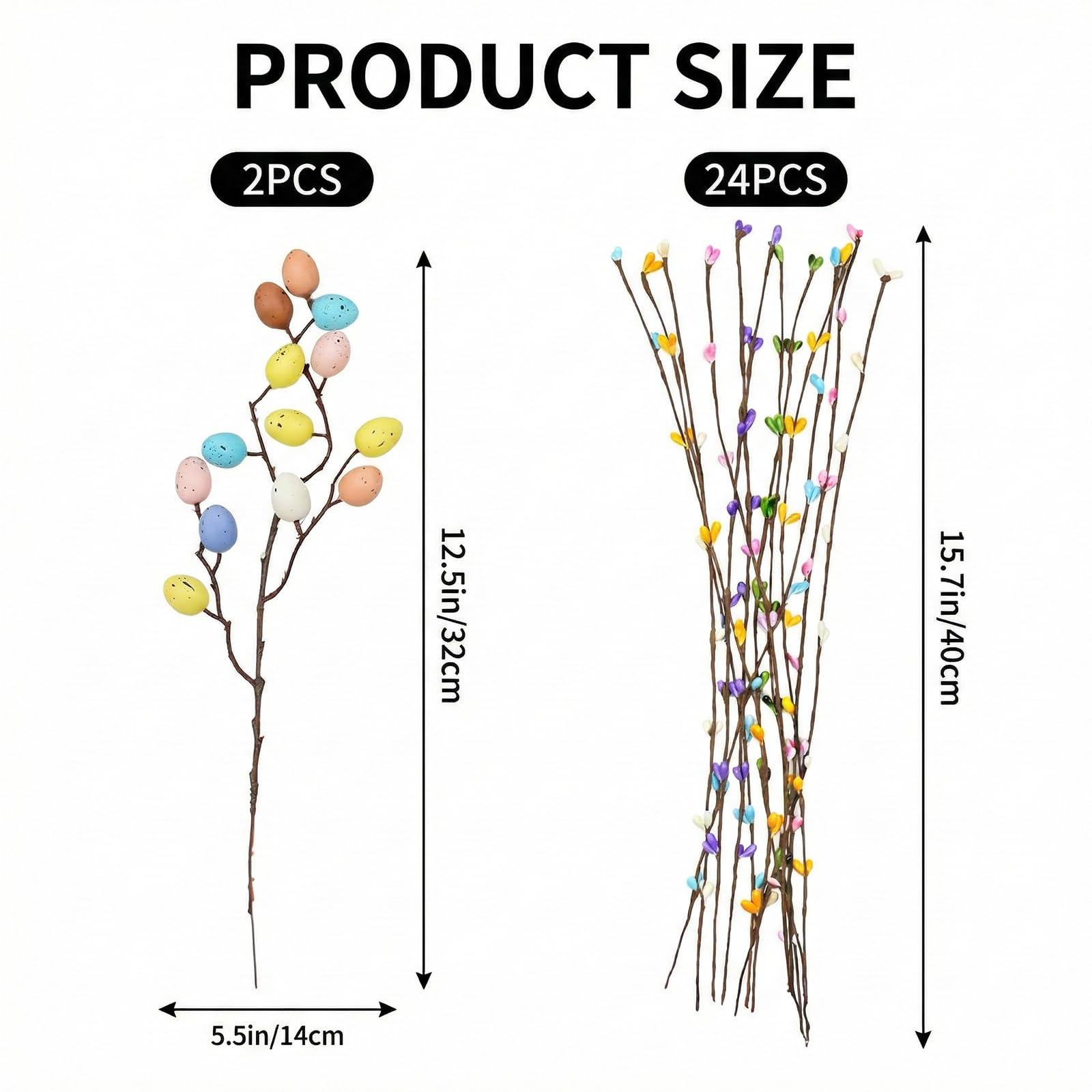 Artificial Easter Spray Vine with 2 Pastel Easter Eggs and 24 Berries - 26Pcs Spring Floral Stems for Floral Arrangement, Wreath, Centerpiece, Easter Home Decor